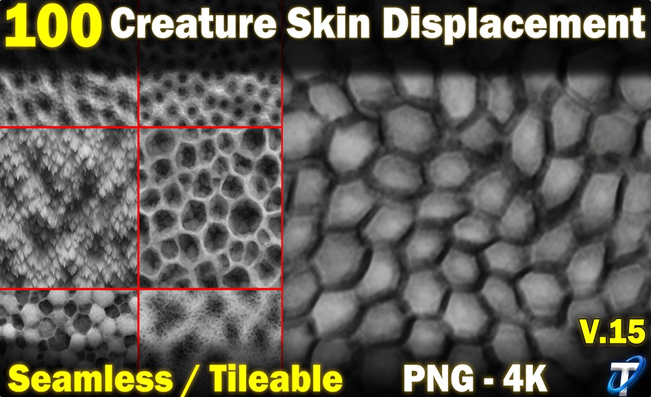 100 组写实生物皮肤置换贴图 100 Ultra High-Quality Creature Skin Displacements / Creature Skin Alpha (Seamless and Tileable) Vol 15 100 组写实生物皮肤置换贴图 100 Ultra High-Quality Creature Skin Displacements / Creature Skin Alpha (Seamless and Tileable) Vol 15