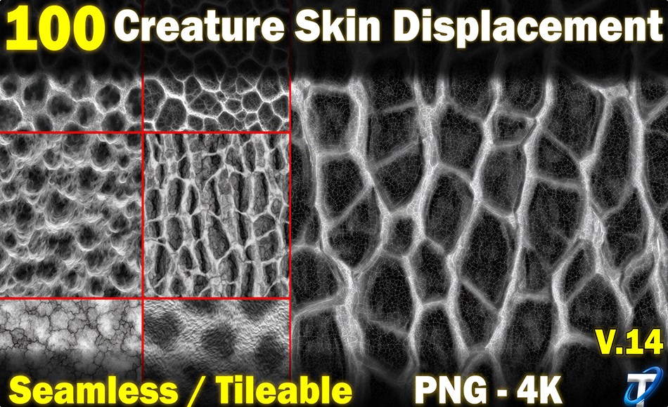 100 组写实生物皮肤置换贴图 100 Ultra High-Quality Creature Skin Displacements / Creature Skin Alpha (Seamless and Tileable) Vol 14