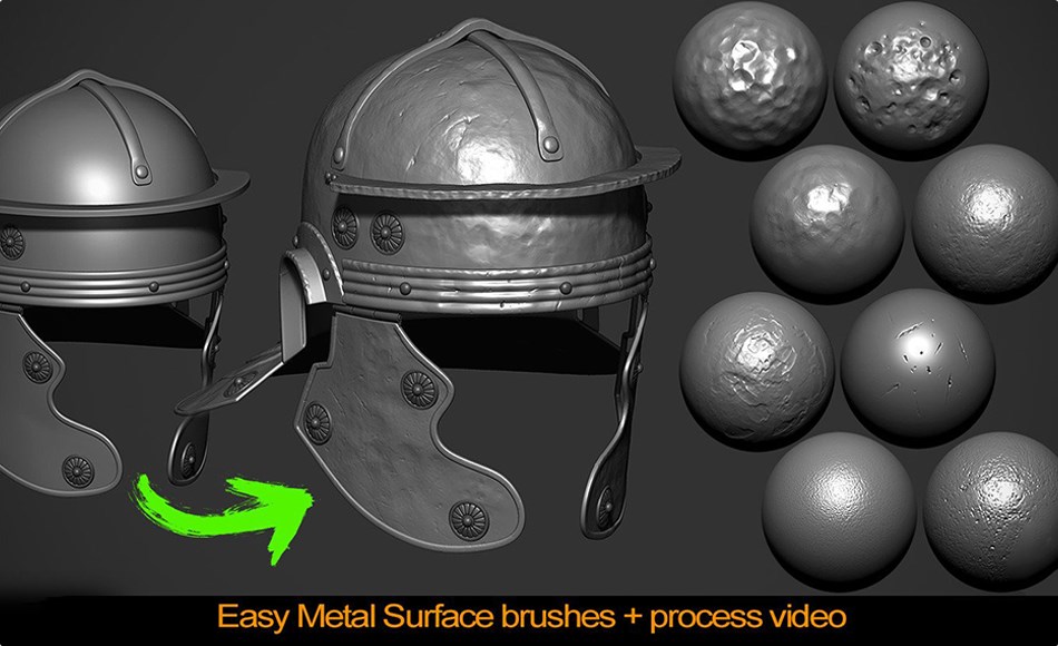 Zbrush笔刷 – 金属表面笔刷 Easy Metal Surface Brushes pack + 教程 Zbrush笔刷 – 金属表面笔刷 Easy Metal Surface Brushes pack + 教程