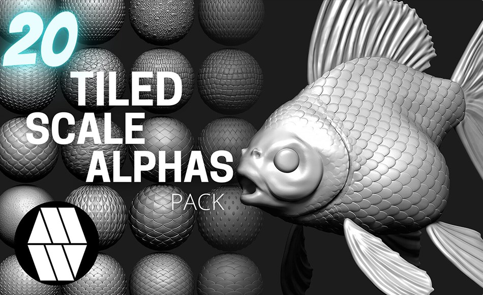 20 组平铺贴图素材 20 Scale Tiled Alphas Custom made Alphas to use in ZBrush 20 组平铺贴图素材 20 Scale Tiled Alphas Custom made Alphas to use in ZBrush