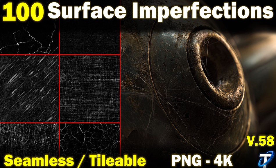 100 组写实划痕磨损贴图 100 Ultra High-Quality Surface Imperfections / Stencil Imperfections (Seamless and Tileable) Vol 58