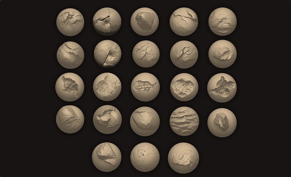 Zbrush笔刷 – 破损岩石笔刷 Custom Zbrush Brush Set 2
