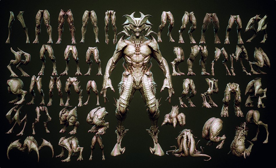 模型资产 – 40 组怪物腿部模型 DEMON part 4: 40 Legs with Blendshapes