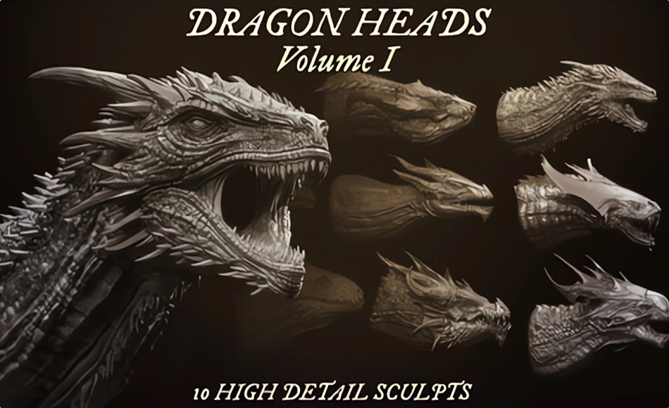 模型资产 – 龙头雕刻模型 Dragon Heads Volume 1