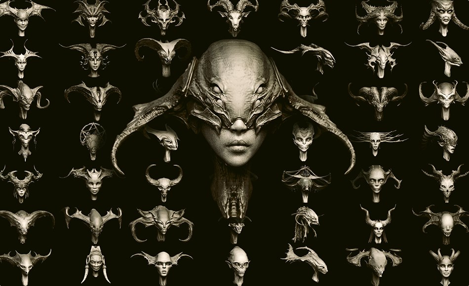 模型资产 – 50 个高细节怪物头部模型 DEMONESS part 1: 50 Heads with Blendshapes