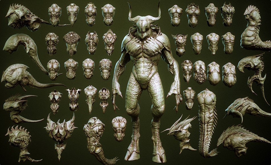 模型资产 – 43 个角色生物身体躯干模型 DEMON part 2: 43 Torsos with Blendshapes
