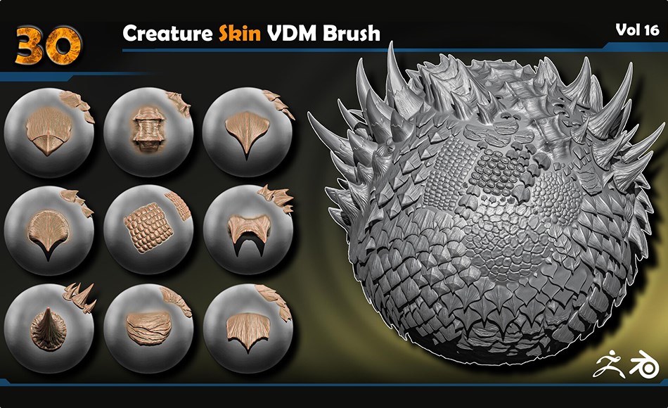 Zbrush笔刷 – 写实生物皮肤笔刷 Creature Skin VDM Brush Vol 16
