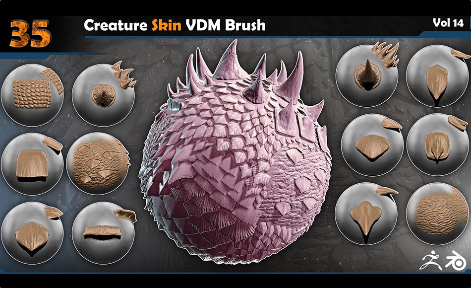 Zbrush笔刷 – 写实生物皮肤笔刷 Creature Skin VDM Brush Vol 14
