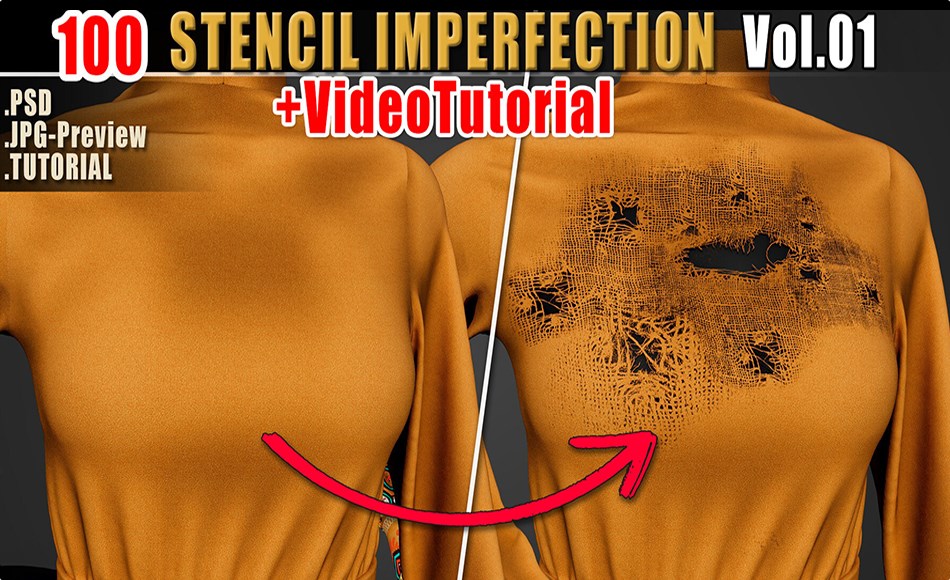 100 个瑕疵纹理贴图 + 视频教程 100 Stencil Imperfection Vol 01 + Video Tutorial