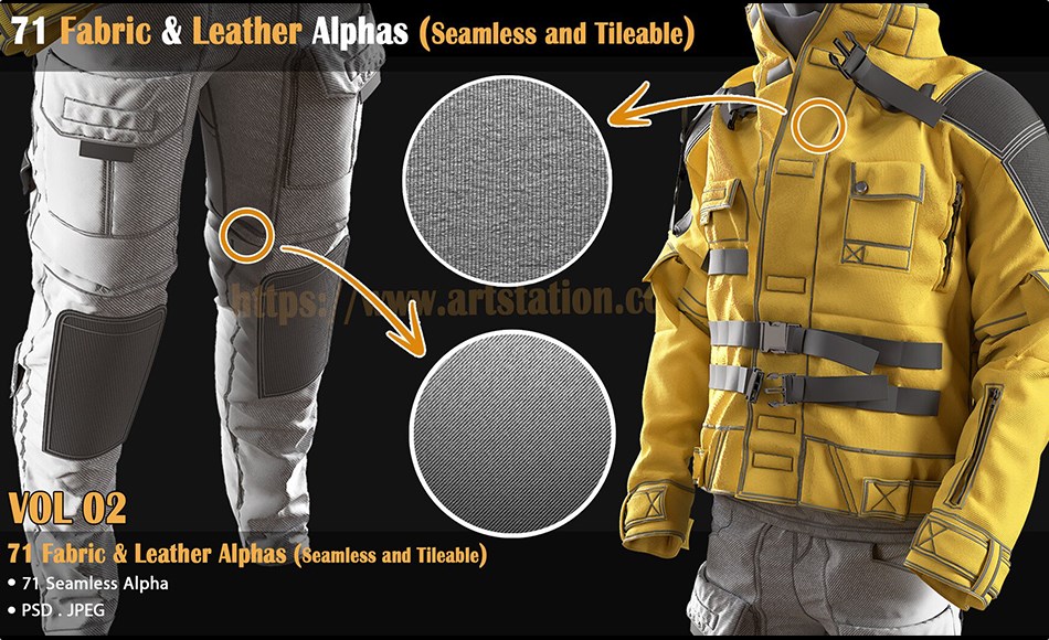 71 种织物皮革贴图纹理 71 Fabric & Leather Alphas (Seamless and Tileable)