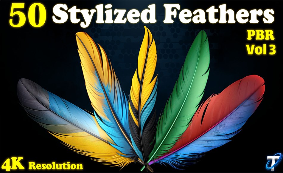 50 组风格化羽毛PBR 纹理 50 Stylized Feather – PBR Textures (MEGA Bundle) – Vol 3