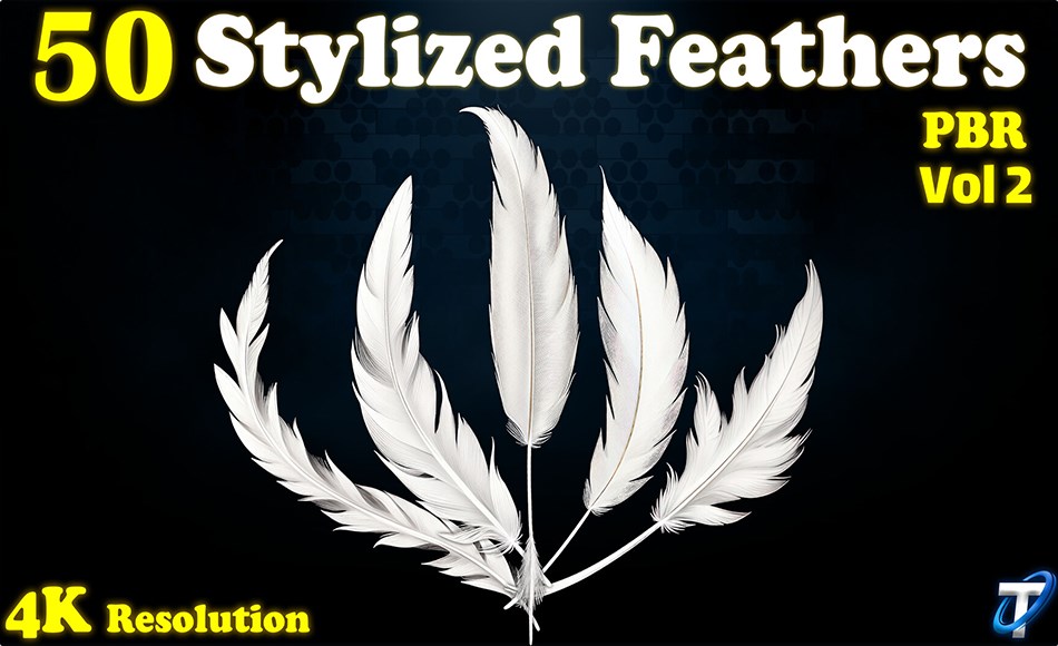 25 组风格化羽毛PBR 纹理 25 Stylized Feather – PBR Textures (MEGA Bundle) – Vol 2