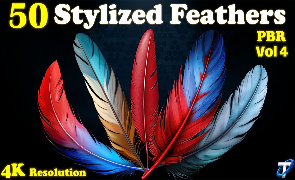 50 组风格化羽毛PBR 纹理 50 Stylized Feather – PBR Textures (MEGA Bundle) – Vol 4