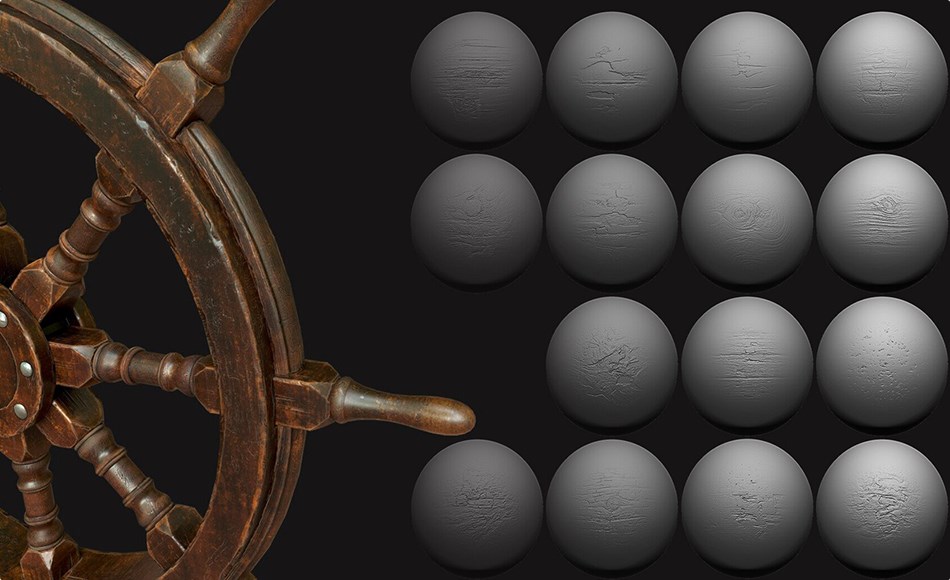 ZBrush笔刷 – 木纹笔刷 ZBrush – Wood Surface Vol. 1