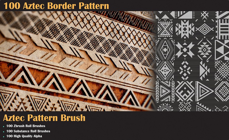 100 种阿兹特克边框图案和画笔 100 Aztec Border Pattern and Brush