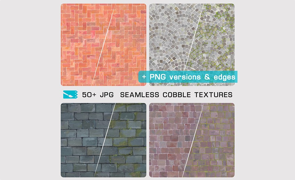 50 张无缝鹅卵石纹理 SEAMLESS COBBLE TEXTURES – Traditional painting pack