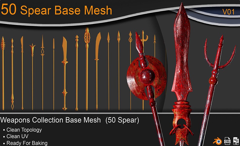 模型资产 – 50 种长矛武器游戏模型 50 Spear Base Mesh VOL 01 – Game Ready 模型资产 – 50 种长矛武器游戏模型 50 Spear Base Mesh VOL 01 – Game Ready