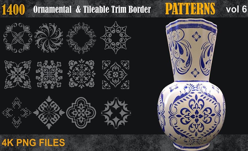 1400 种装饰平铺边框图案 1400 Ornamental & Tileable Trim Border Patterns vol6