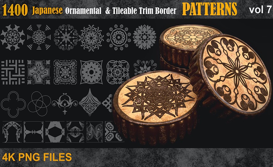 1400 种日式装饰边框图案 1400 Japanese Ornamental & Tileable Trim Border Patterns vol7