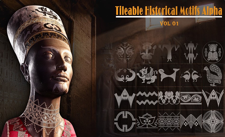 90 款历史风格笔刷 90 Historical Trim Brush Alphas for Zbrush/ Blender/substance Painter vol.01