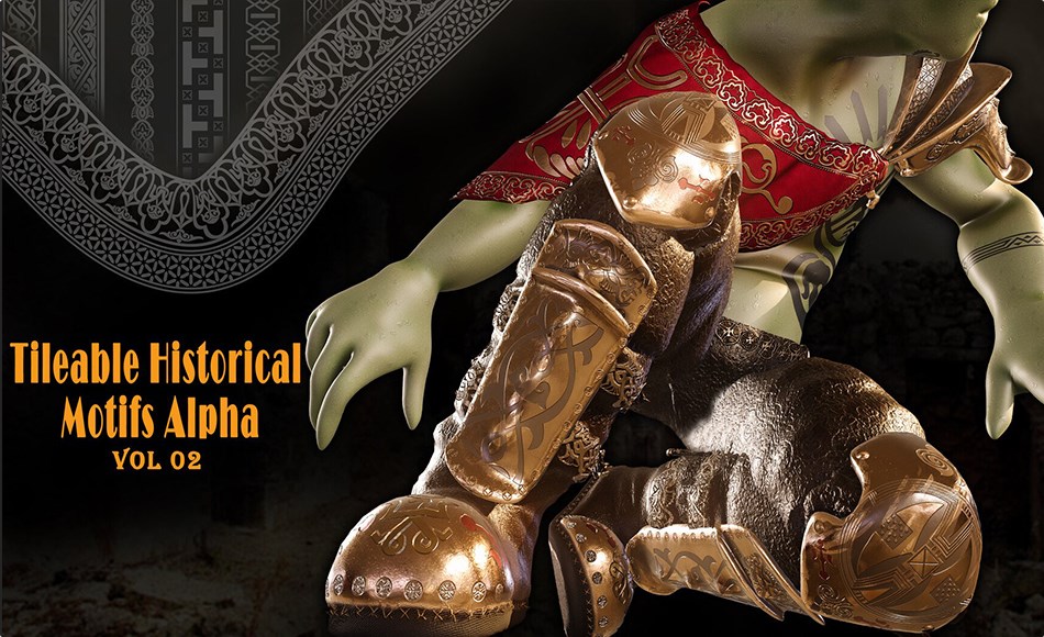 Zbrush笔刷 – 102 组历史风格笔刷 102 Historical Trim Brush Alphas for Zbrush/ Blender/substance Painter vol.02