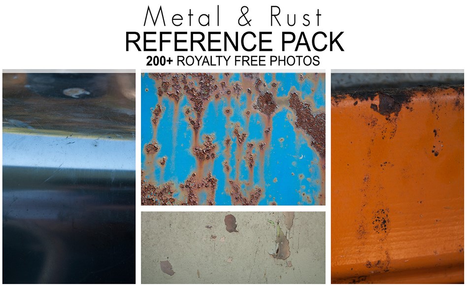 200 张金属锈蚀纹理参考图片 200+Reference Pack – Metal & Rust
