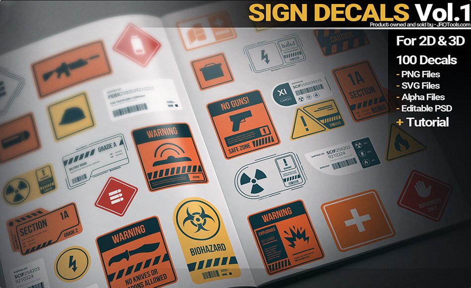 100 个标志贴纸素材 Sign Decals Vol.1