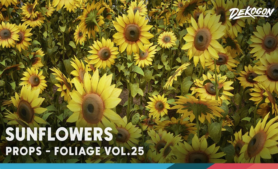 【UE5】向日葵植物 Foliage VOL.25 – Sunflowers (Low Poly)