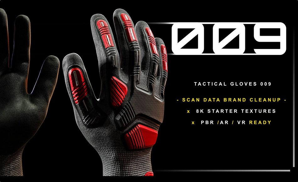 模型资产 – 高精度扫描手套模型 Tactical Gloves 009