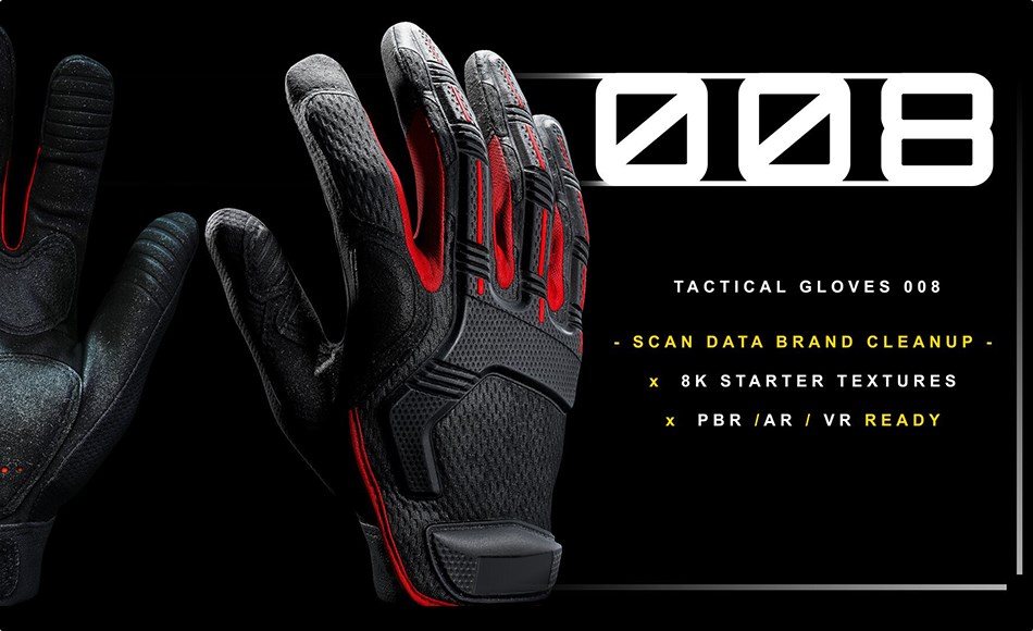 模型资产 – 高精度扫描手套模型 Tactical Gloves 008