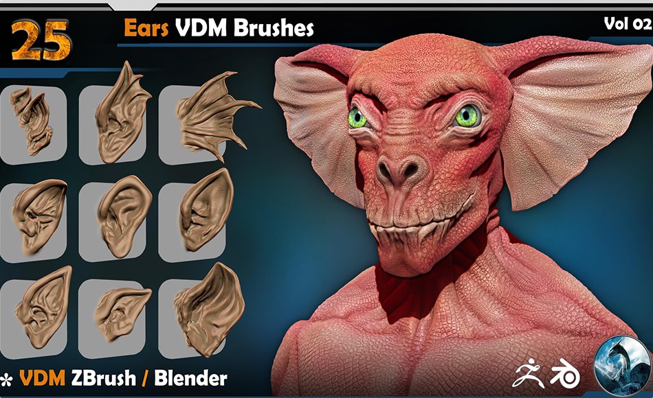 Zbrush笔刷 – 耳朵笔刷 Ear | Vol.02
