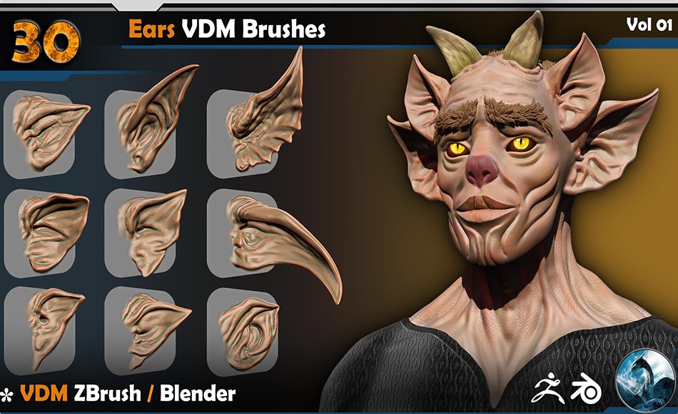 Zbrush笔刷 – 耳朵笔刷 Ear | Vol.01