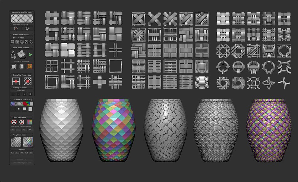 Zbrush插件 – 竹子编织效果插件 Bamboo Surface TTH tools plugin