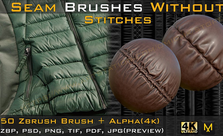 Zbrush笔刷 – 50 个无缝线接缝笔刷 50 Seam Brushes Without Stitches (4k)+Alpha -Vol 03 Zbrush笔刷 – 50 个无缝线接缝笔刷 50 Seam Brushes Without Stitches (4k)+Alpha -Vol 03