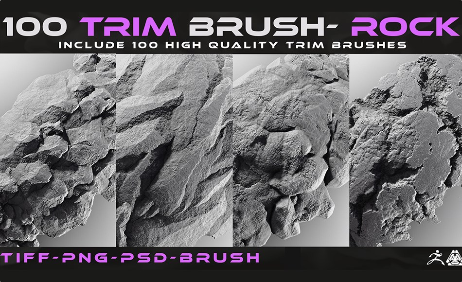 Zbrush笔刷 – 岩石笔刷 100 Trim brushes – Rock