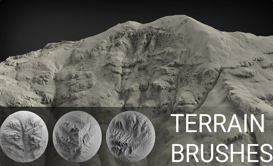 Zbrush笔刷 – 地形笔刷资产包 Terrain Brush Pack for Zbrush