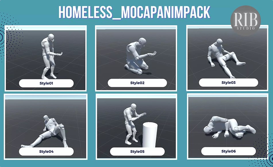 Unity动画 – 乞讨者动作动画 Homeless MocapAnimPack