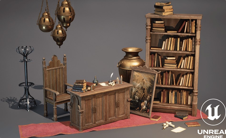 【UE5】中世纪家具道具 Medieval Furniture Props (Gothic Props, Victorian Props, Medieval, Furniture)
