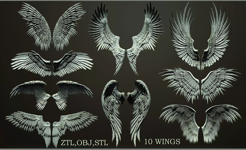 模型资产 – 高精度翅膀雕刻模型 10 Wings 3D model