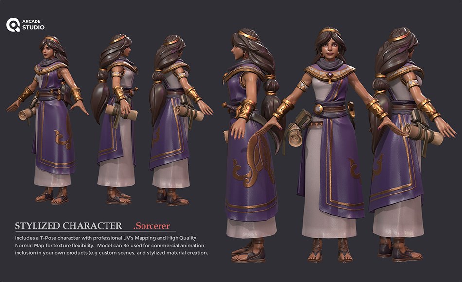 模型资产 – 法师游戏角色 ArcadeStudio character Mage | T-Pose | Textures Included