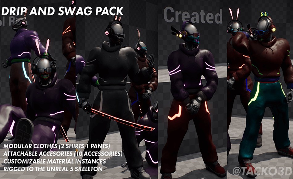 【UE5】赛博朋克服装包 Drip and Swag Pack Cyberpunk Collection – Clothes Pack