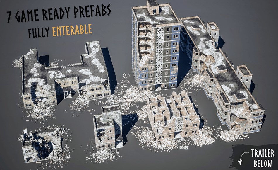 【UE5】模块化损坏的建筑物 Modular Destroyed Buildings (Modular House, Houses, Modular Building)