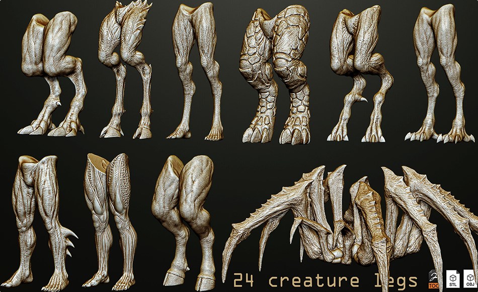 模型资产 – 24 组怪物腿部模型 24 – Creature+Monster+Demon Legs ZTL+OBJ+STL