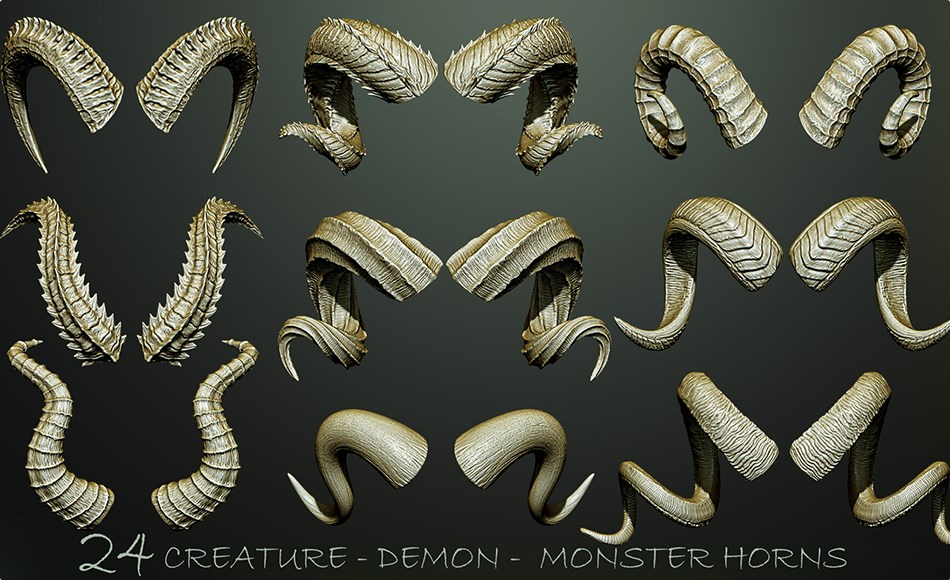 模型资产 – 24 生物恶魔头角模型 24 – Creature+Monster+Demon Horns ZTL+OBJ+STL