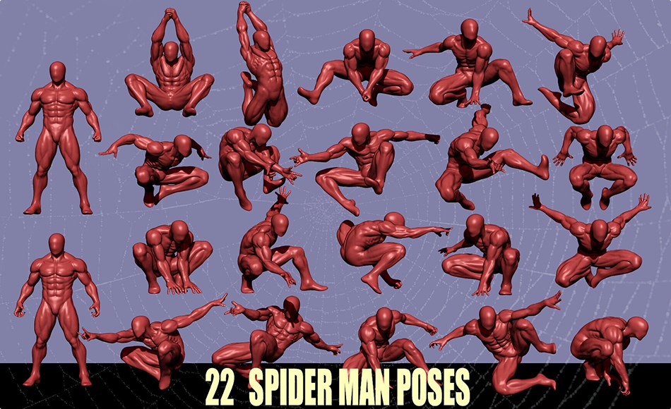 模型资产 – 22 款蜘蛛侠全身姿势模型 22 Spider man full body poses