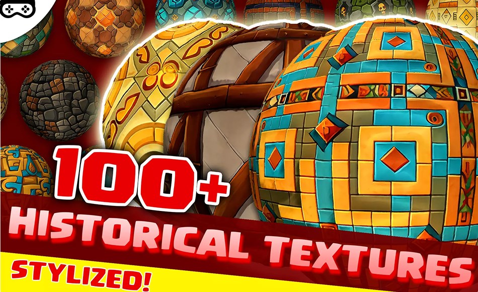 Unity纹理 – 100 多种风格化中世纪, 埃及, 罗马历史纹理 Stylized Historical Textures – Medieval, Egyptian, Roman & More