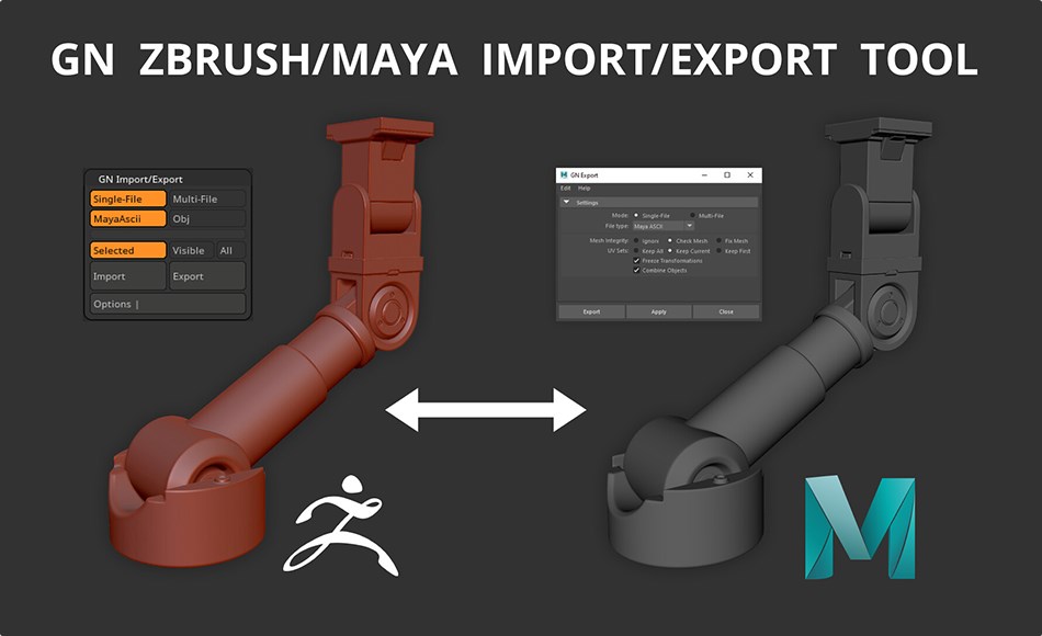 Maya插件 – Zbrush 桥接插件GN ZBrush/Maya Import/Export Tool