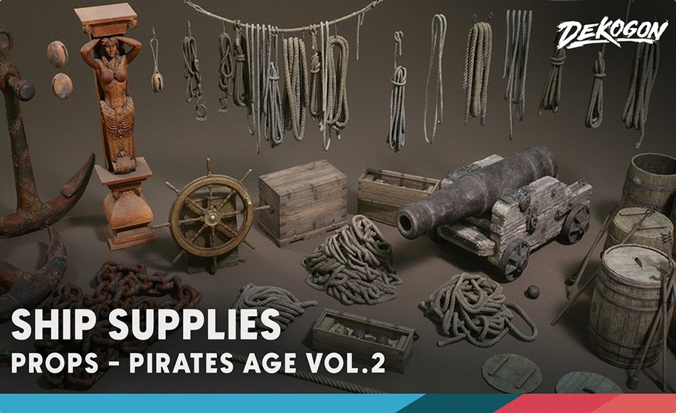 【UE5】船只道具 Pirates Age VOL.2 – Ship Props (Nanite+ Low Poly)