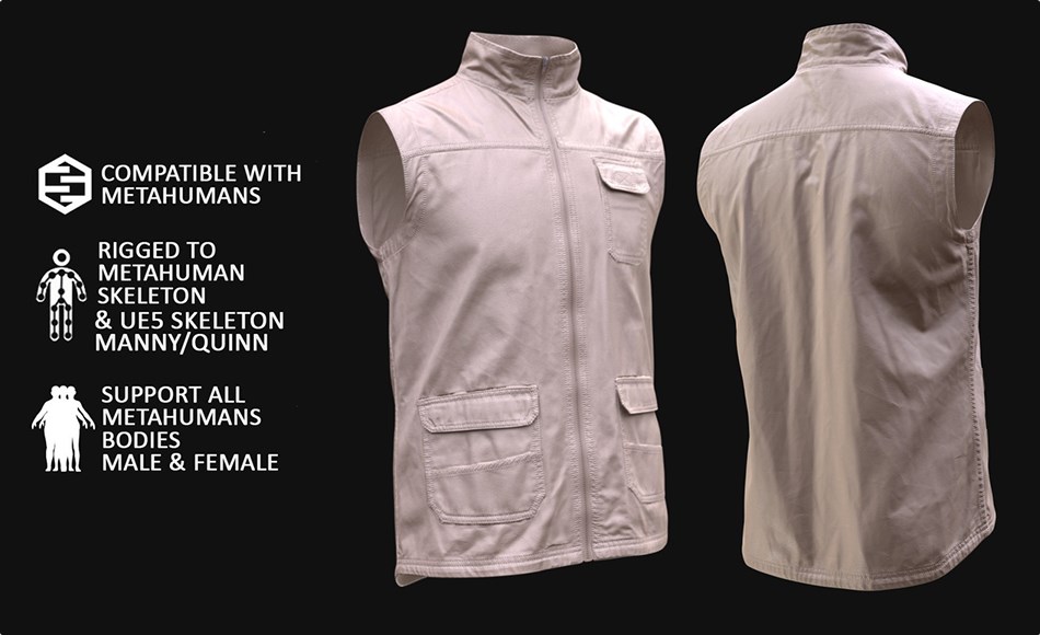 【UE5】背心衣服 Vest 57 – All MH Bodies & UE5 Skeletons – Rigged