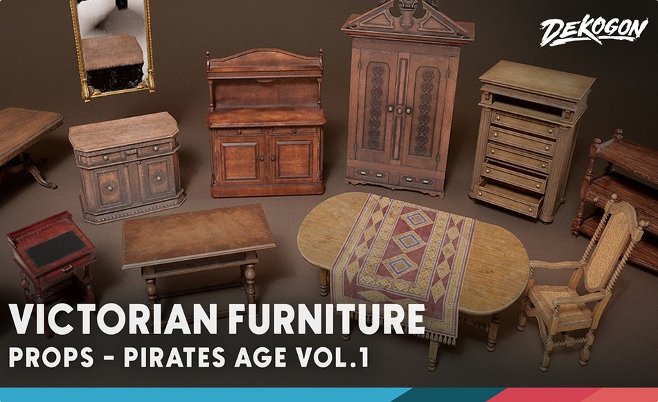 【UE5】古典家具 Pirates Age VOL.1 – Classical Furniture (Nanite & Low Poly)